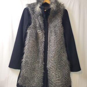 Ann Taylor Wool Cashmere Blend Faux Fur Vest Overlay Coat Women's Size Medium